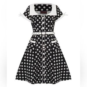 Floral Button Up Polkadot  50's Vintage Rockabilly Flared Swing Dress. Size M.